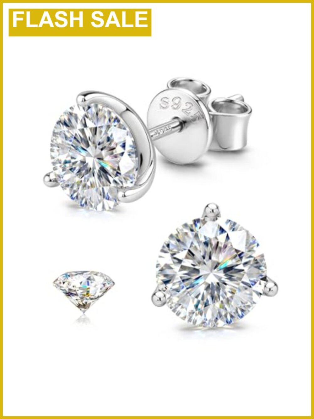 Moissanite Earrings Studs 925 Sterling Silver Hypoallergenic 1-4CT